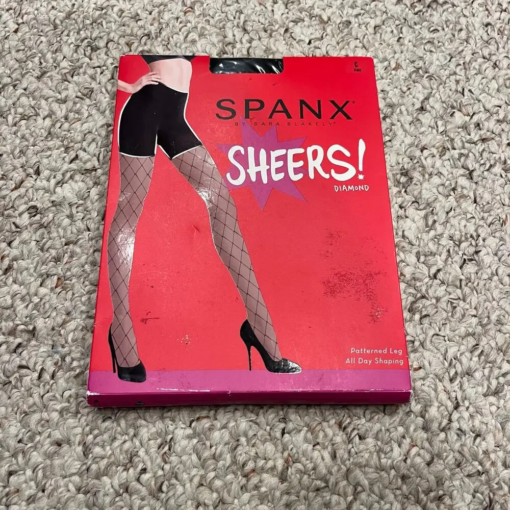 NEW Spanx Diamond Sheer Tights Sz C Black Shaping Shapewear Costume Halloween